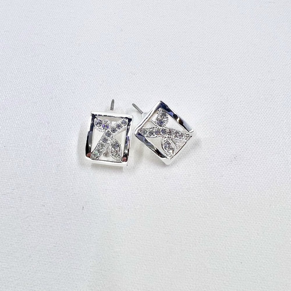 NWOT - Nine West - Square Jeweled Silver Tone Kidney Wire Closure Earrings